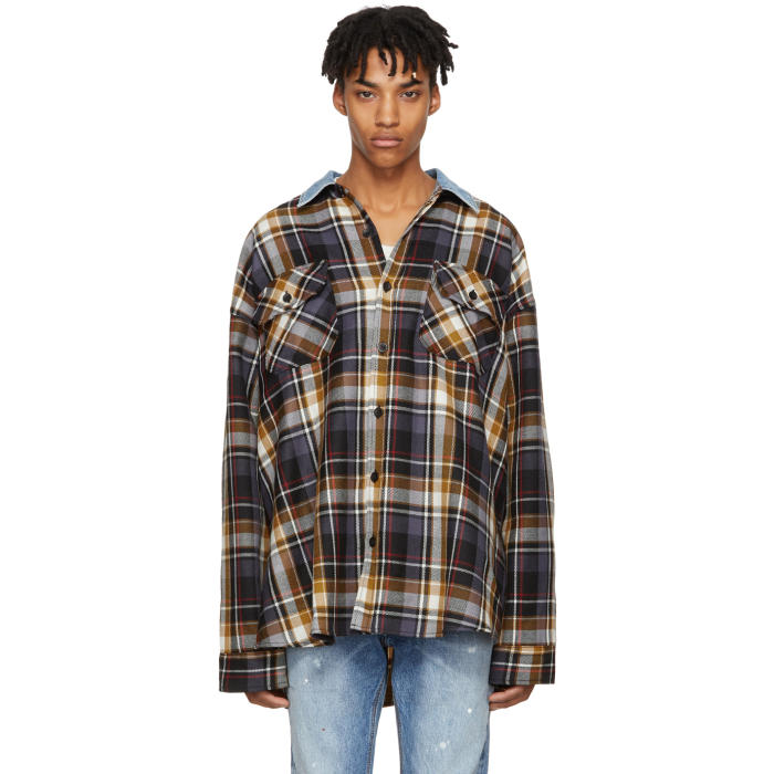 Fear of God Purple Oversized Plaid Denim Collar Flannel Shirt Fear