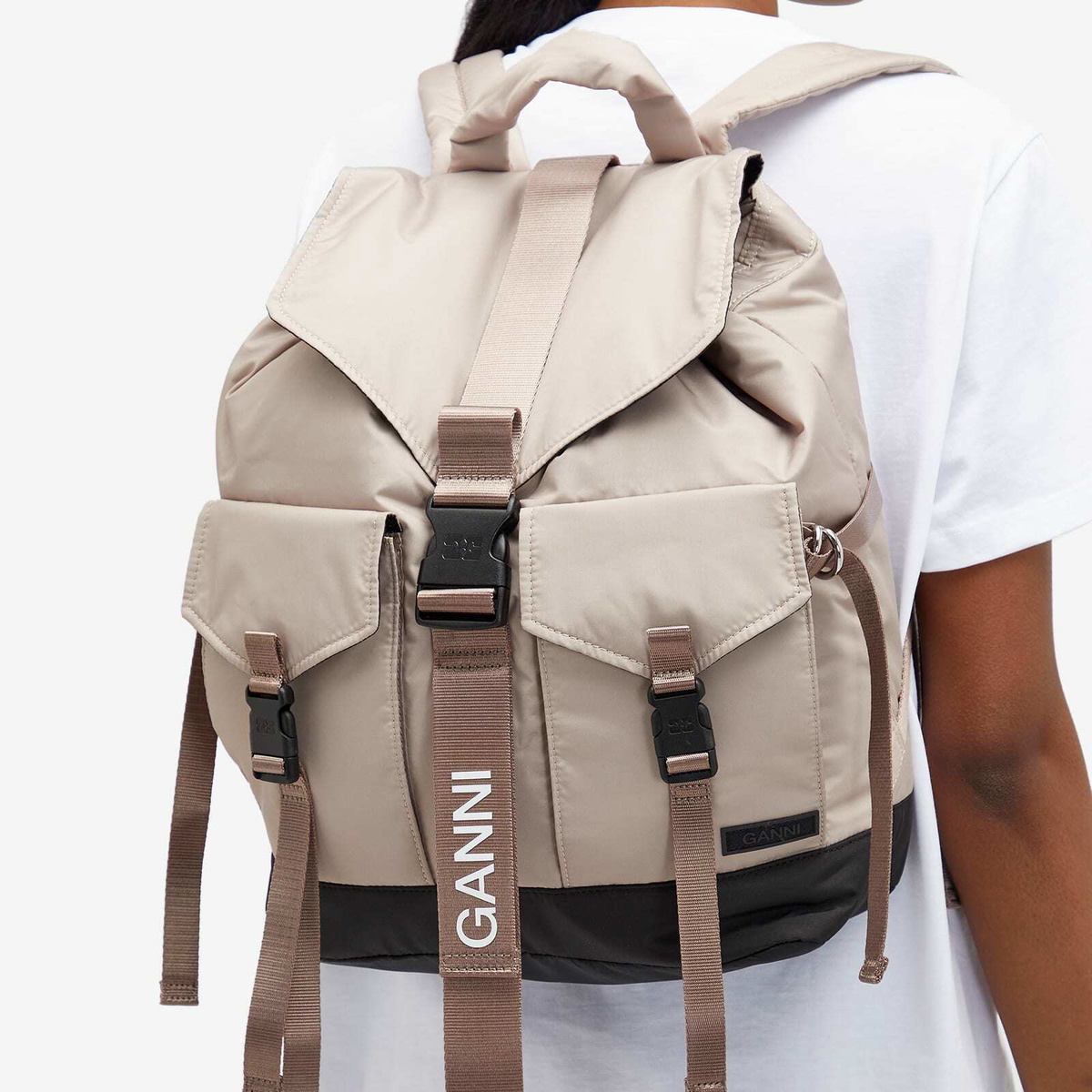 GANNI Women's Recycled Tech Backpack in Oyster Grey GANNI