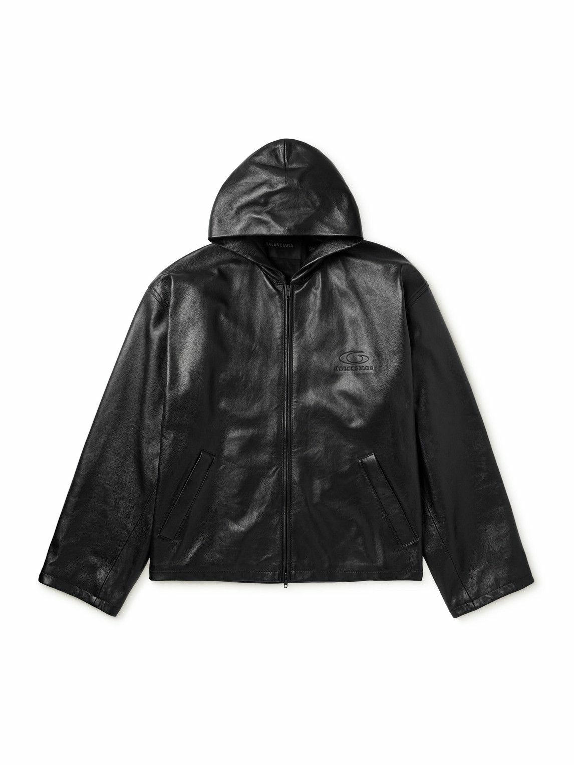 Balenciaga Black Grainy Leather Snapped Jacket Balenciaga