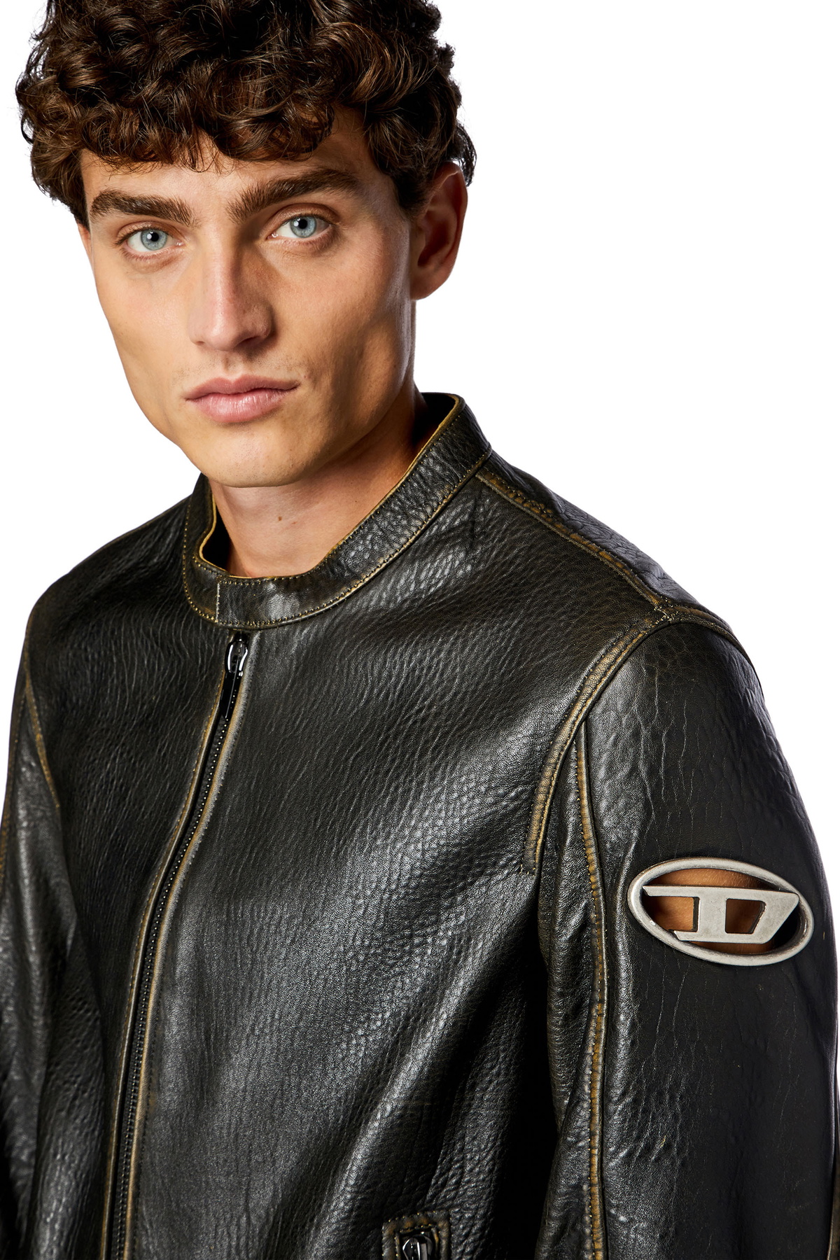 Diesel Biker jacket in wrinkled leather - Leather jackets Mens in