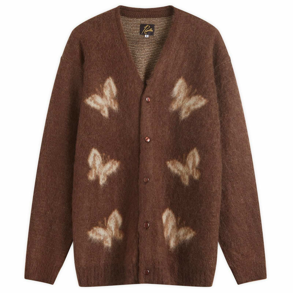 END. x Needles Men's 'Rattan' Mohair Cardigan in Brown/Natural Needles