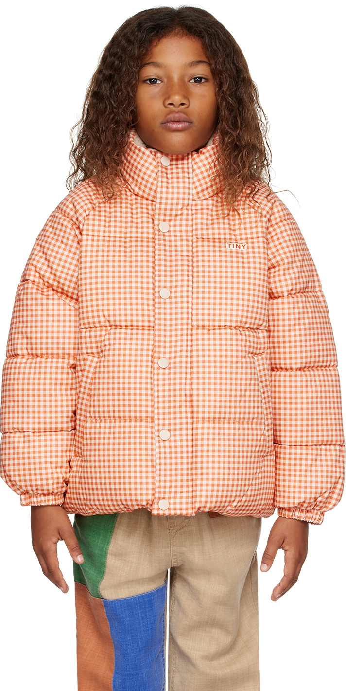 TINYCOTTONS Kids Orange Vichy Puffer Jacket TINYCOTTONS