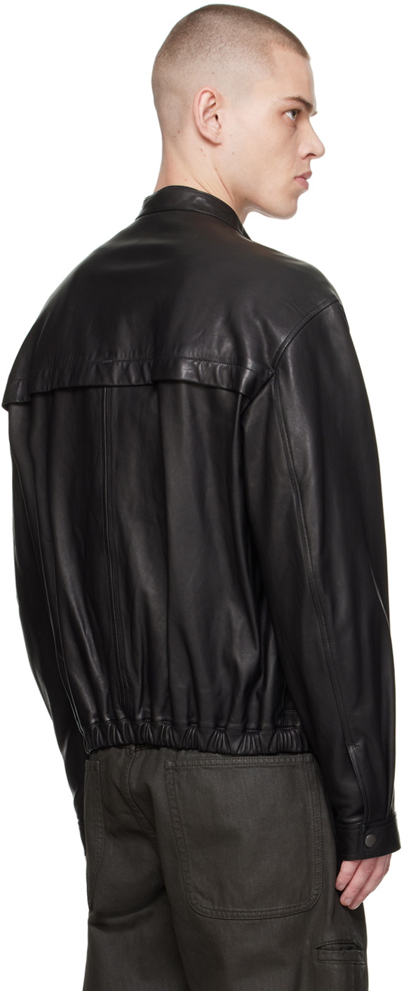 LEMAIRE Black Stand Collar Leather Jacket Lemaire