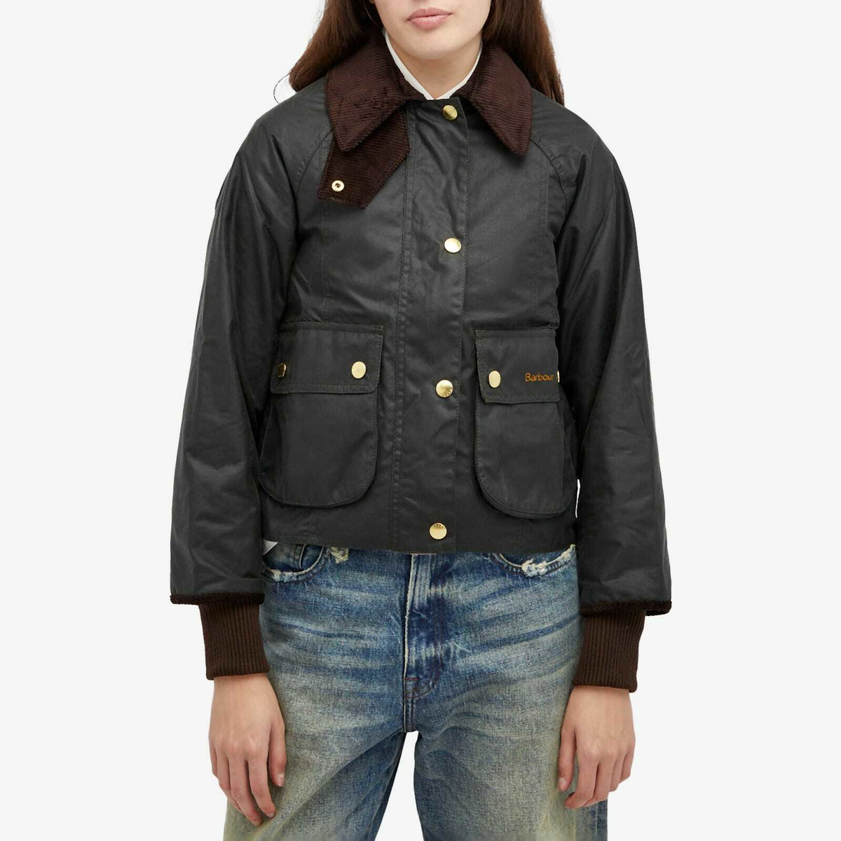 Barbour Women's Cropped Beadnell Wax Jacket in Sage/Ancient Barbour