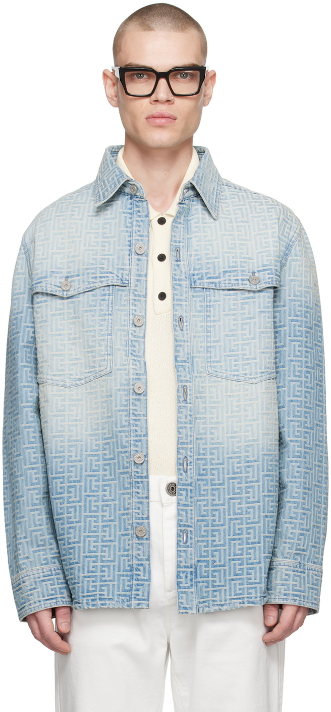 Balmain Blue Monogram Denim Shirt Balmain