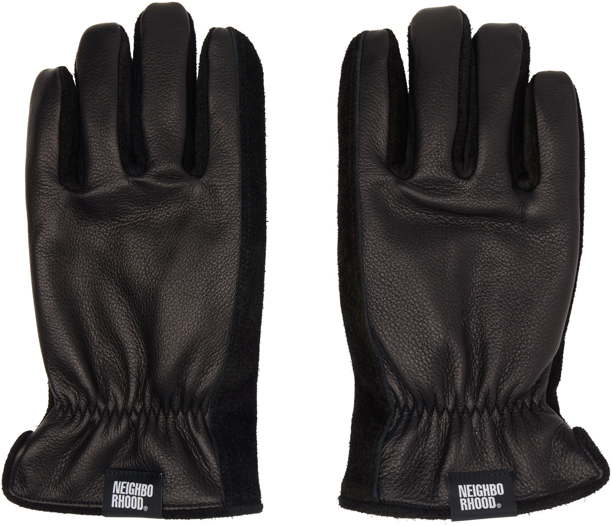 Neighborhood Black Leather Boa Gloves Neighborhood