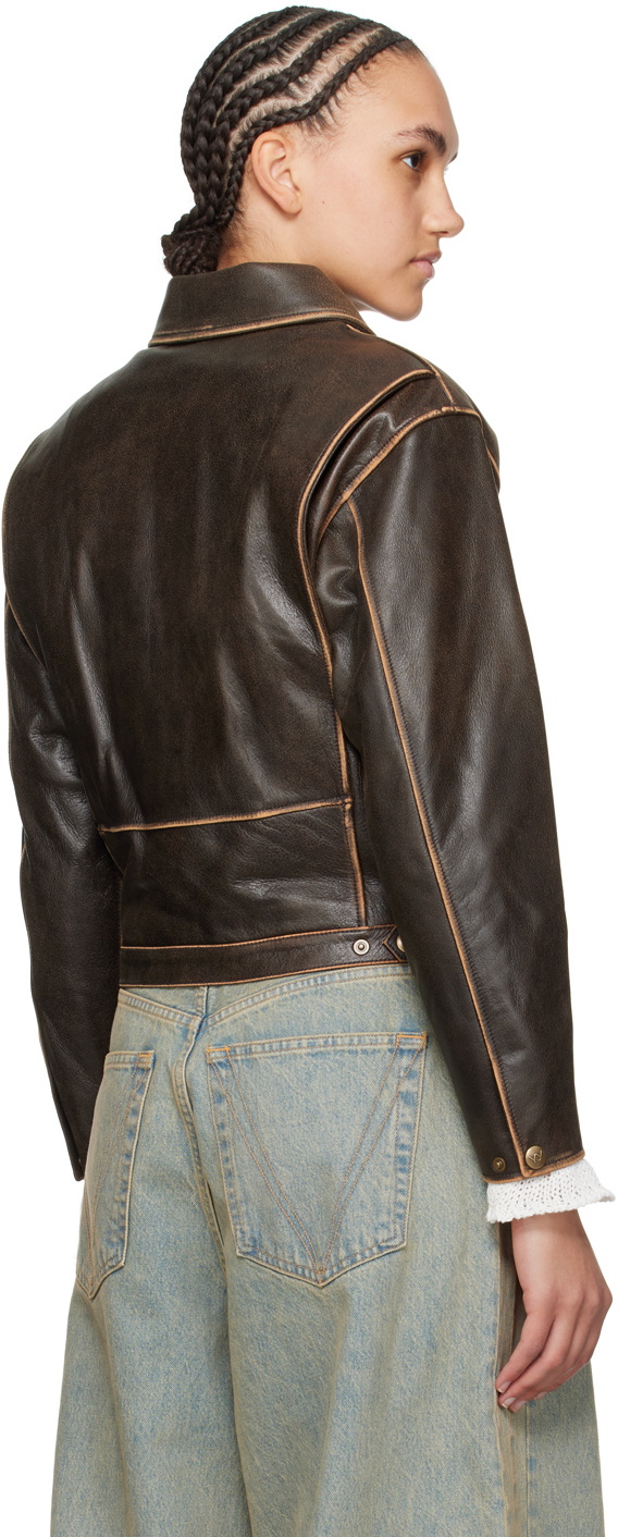 OPEN YY SSENSE Exclusive Brown Leather Jacket OPEN YY
