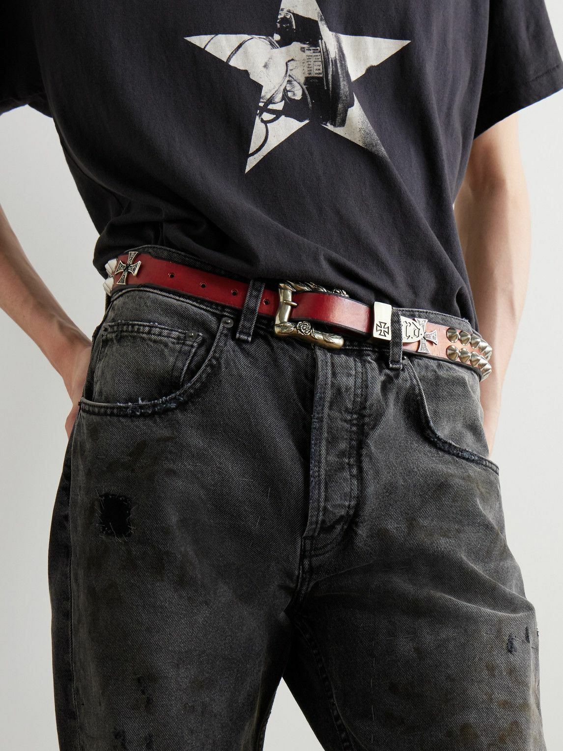 Enfants Riches Déprimés - 4cm Studded Leather Belt - Red Enfants