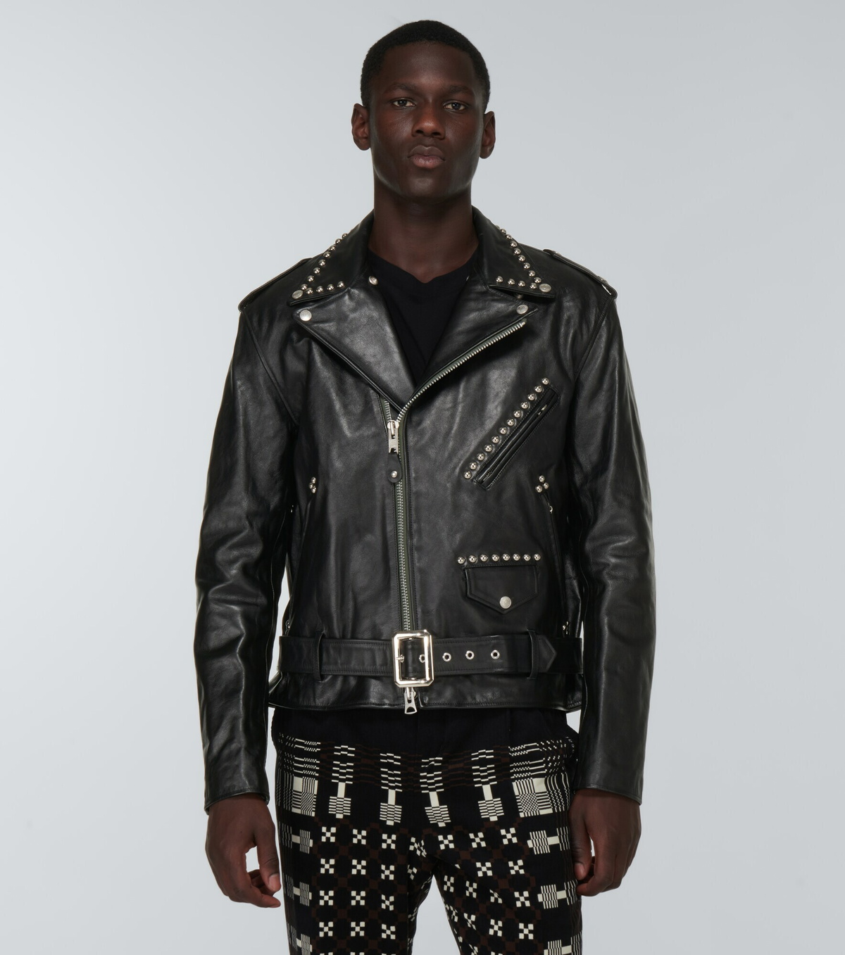 Sacai - x Schott studded leather jacket Sacai