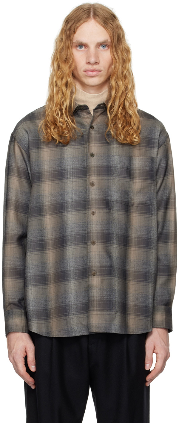 AURALEE Gray Super Light Wool Check Shirt Auralee
