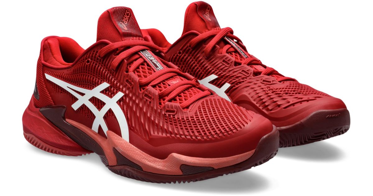 Mens tennis shoes on clay court Asics COURT FF 3 NOVAK CLAY red