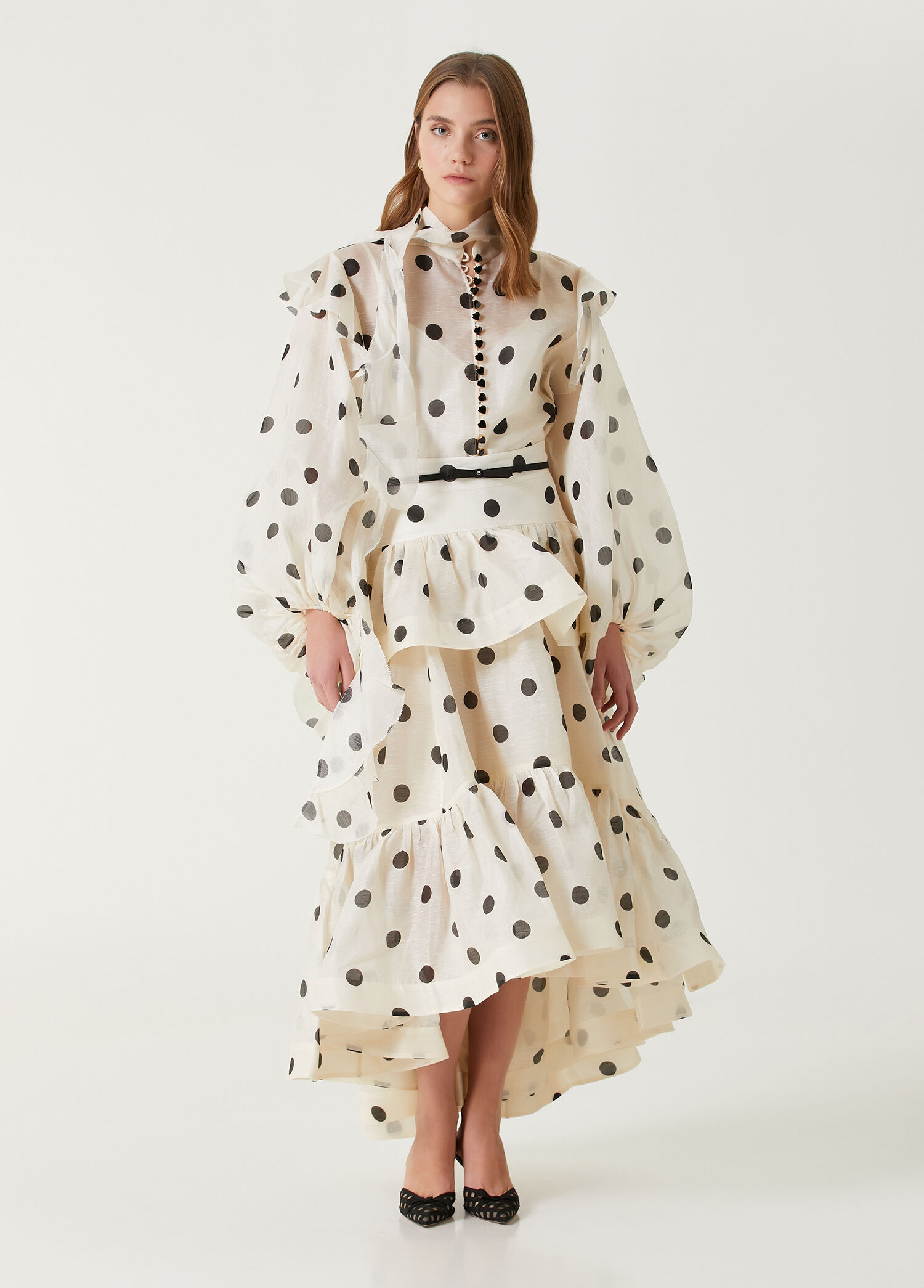 Zimmermann - Crush Cream Polka Dot Linen Skirt