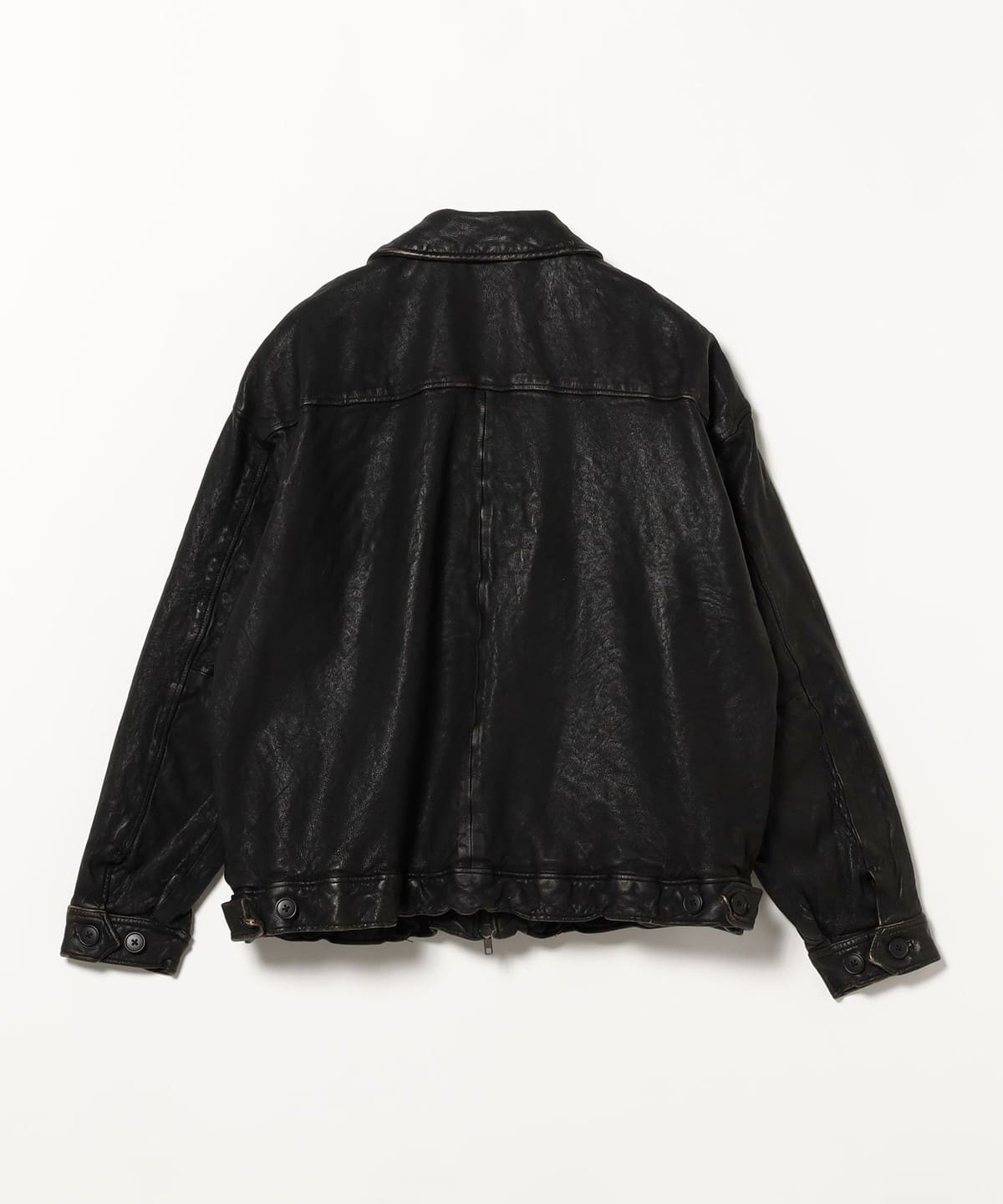 BEAMS（ビームス）ユーズド加工 レザー ジップブルゾン【ワイド