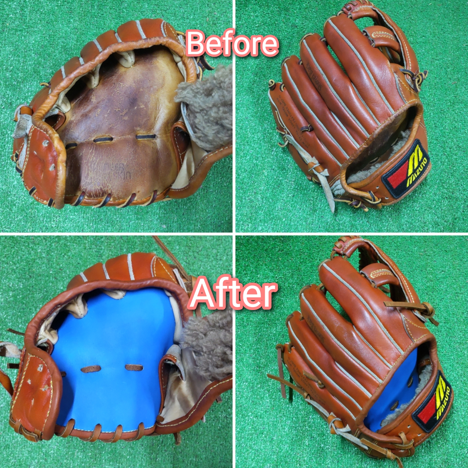 レザー製硬式グローブ PCパターン 修理してあります。 白ふちをなおしました。 持ち込みグラブ専用ページ 野球 硬式グローブ 軟式グローブ グラブ