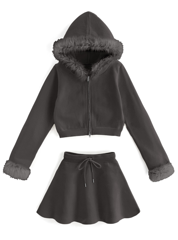 ファーパーカー×フレアスカートニットセットアップ[an1481