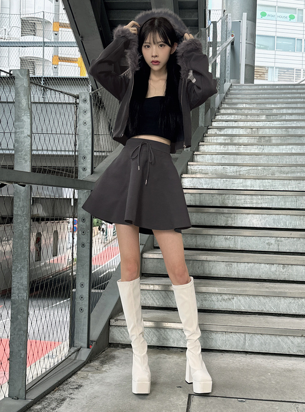 ファーパーカー×フレアスカートニットセットアップ[an1481