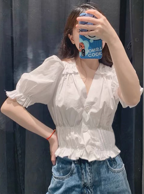 Vネックパフスリーブフリルブラウス[at1730] | レディースファッション