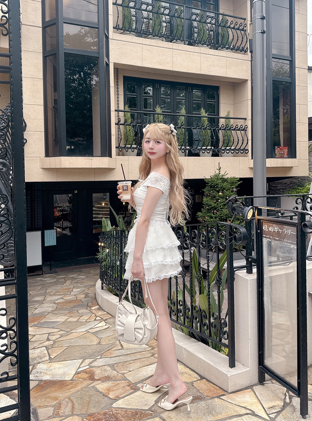 インパン付きシアーフリルティアードレースミニスカート[at2547