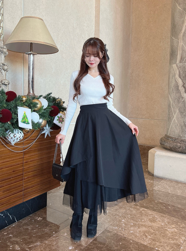 アシンメトリーチュールレイヤードフレアスカート[gc275] | レディース
