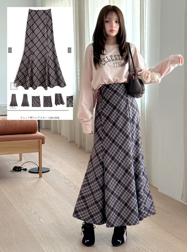 チェック柄フレアスカート[dk1545] | レディースファッション通販の