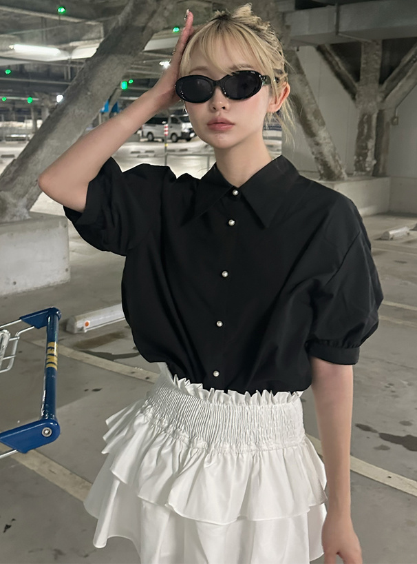 バルーンスリーブバックレースアップブラウス[dk1167] | レディース