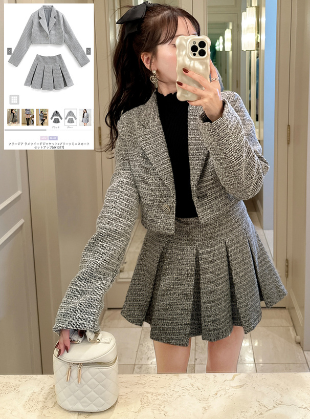 フリージア ラメツイードジャケット×プリーツミニスカートセットアップ