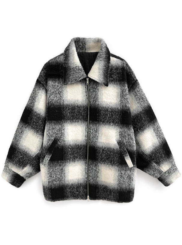 チェック柄ステンカラーシャギーブルゾン[dpk410] | レディース