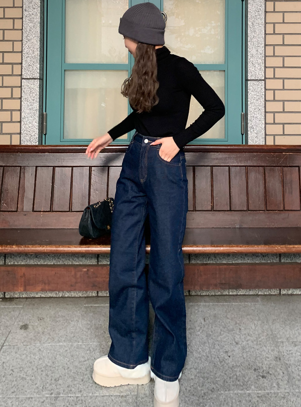 ハイウエストセミワイドデニムパンツ[fo1843] | レディース