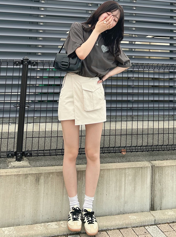 インパン裏地付きカーゴラップ風ミニスカート[fo1878] | レディース