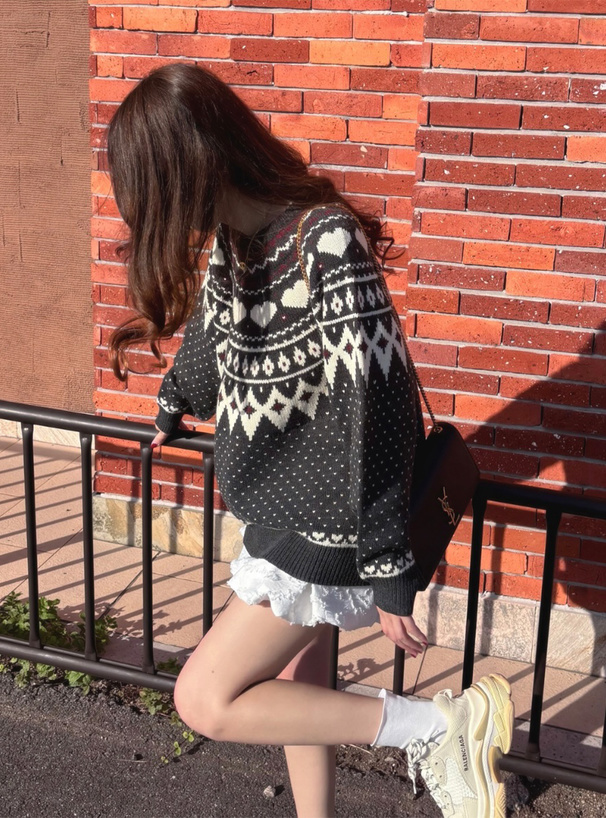 求心ハート柄ジャガードニットトップス[fo2034] | レディース