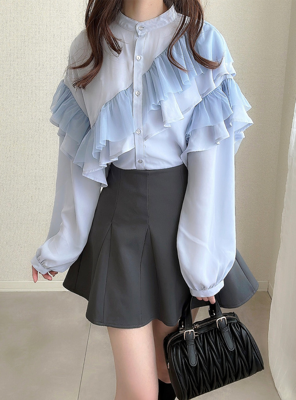 チュールフリルボリュームスリーブブラウス[fo2055] | レディース