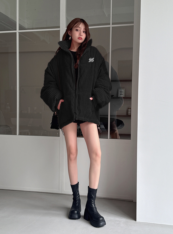 ロゴ刺繍コーデュロイダウンジャケット[kd85] | レディース