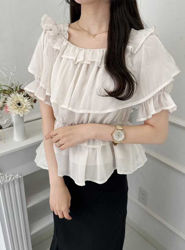 シアーフリルペプラムショート丈トップス[js37] | レディース