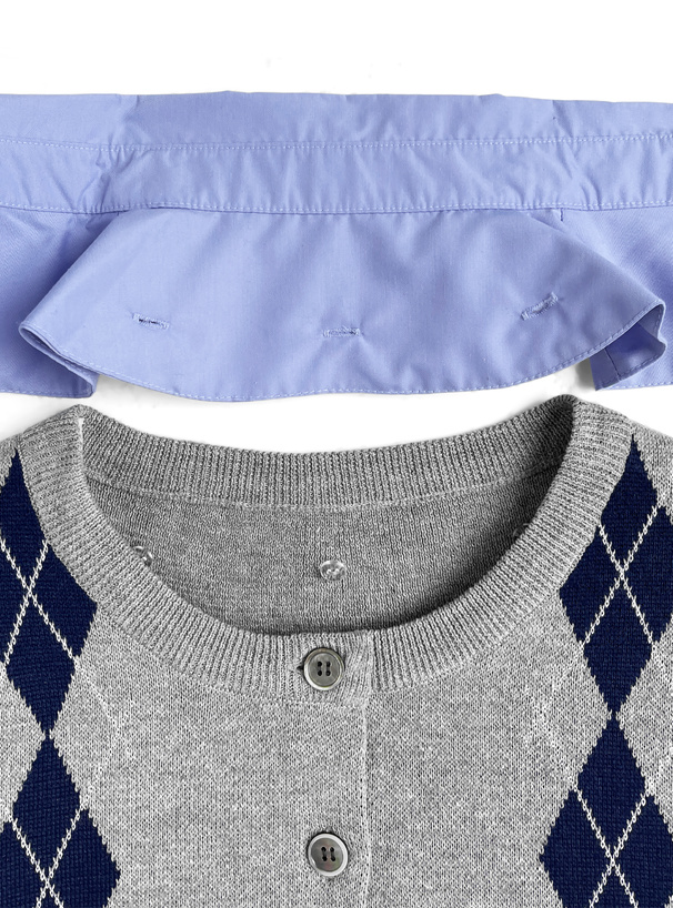 2Wayアーガイル柄シャツレイヤード風ニットカーディガン[lt143