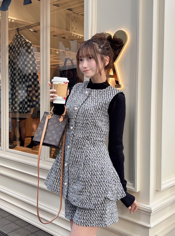 フリージアツイードベスト×ショートパンツセットアップ[pm479