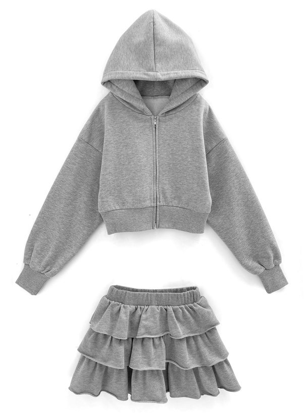 ジップパーカーxフリルミニスカートスウェットセットアップ[pm631