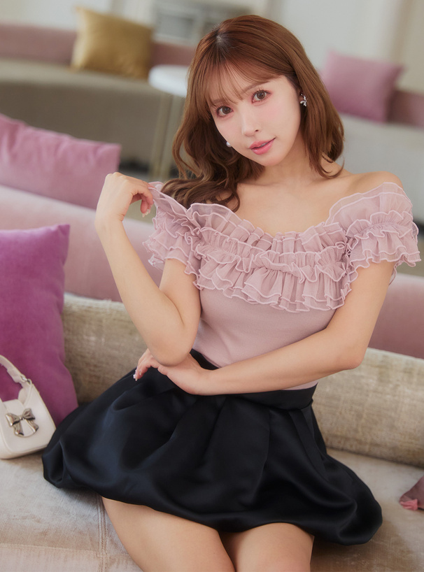 フリルテレコオフショルダーリブトップス[ru1189] | レディース