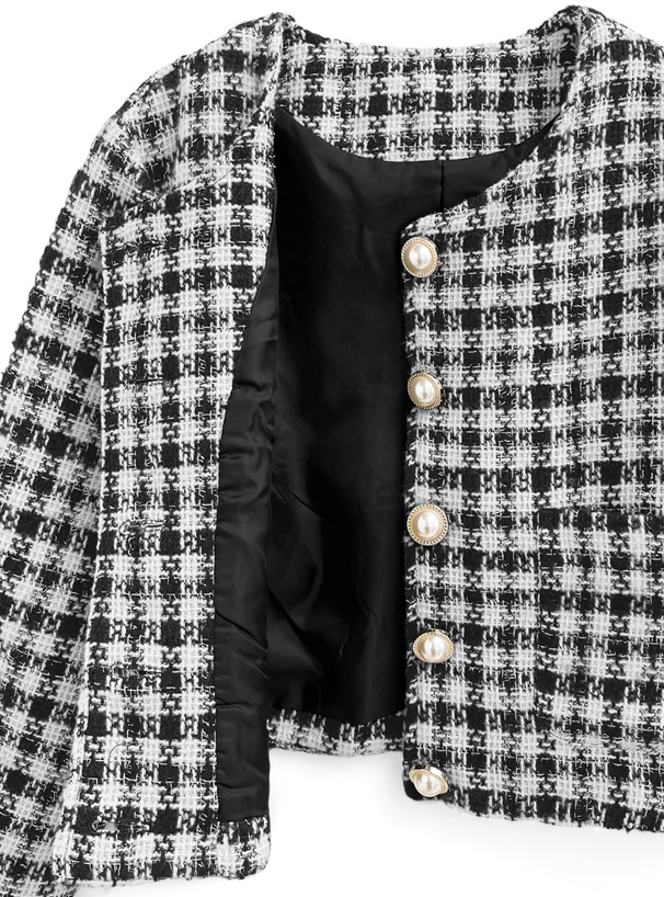 ラメツイードノーカラージャケット×ミニスカートセットアップ[ta197