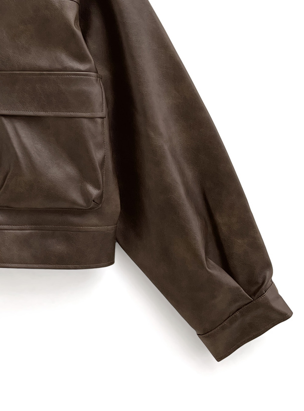 ヴィンテージ風ビッグポケットレザージャケット[tu1443] | レディース