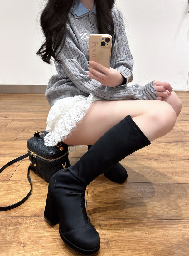 ウルトラストレッチチャンキーヒールロングブーツ[zr1186