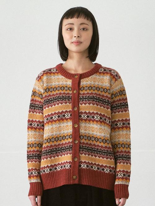 フェアアイル柄ニットカーディガン シェットランドウール7G | ニット