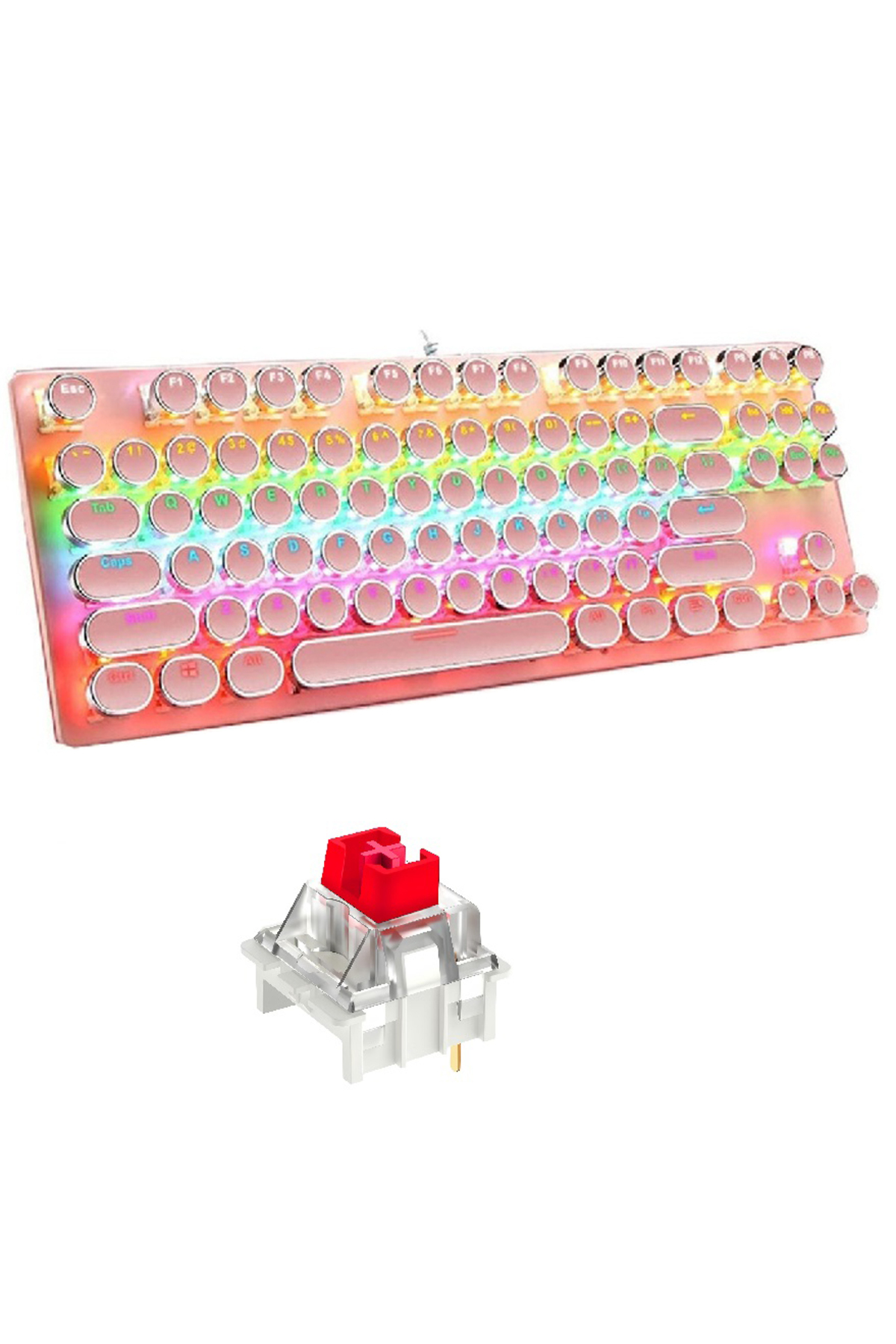 Coverzone Leaven K550 Kablolu Pembe Klavye Daktilo Tarzı Led RGB