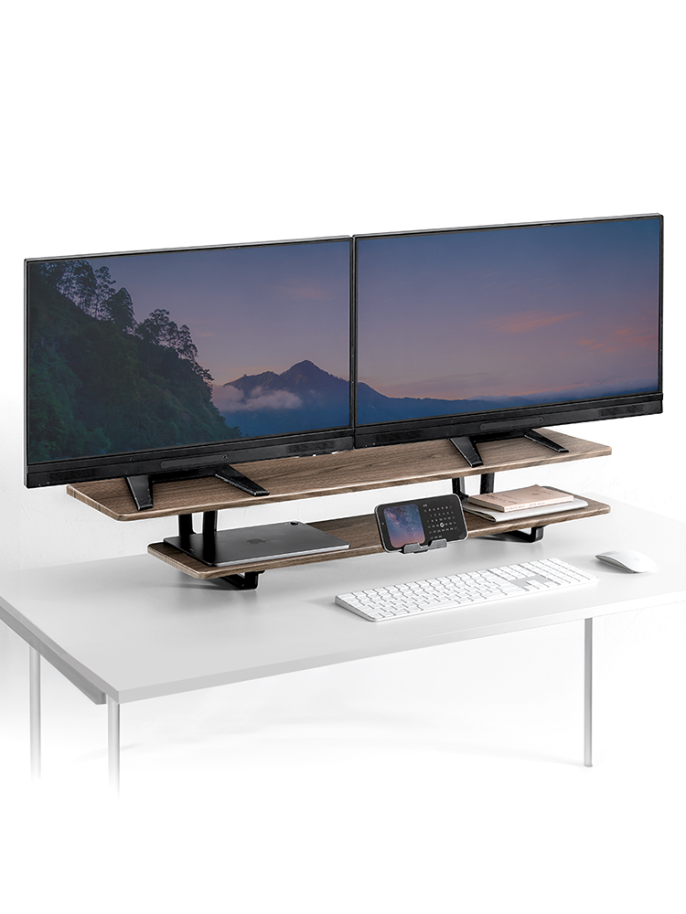 モニター台（机上ラック・卓上・木製・ディスプレイ・ワイド・2段