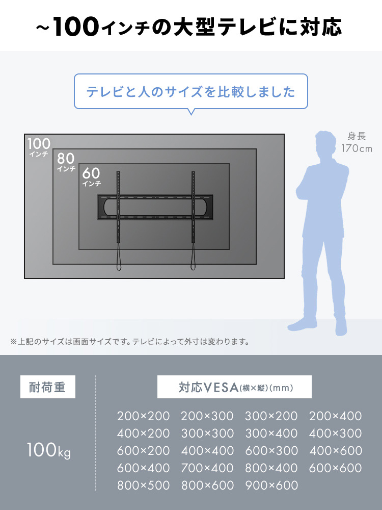 壁掛けテレビ金具（薄型・汎用・固定式・大型・超大型・モニター・VESA