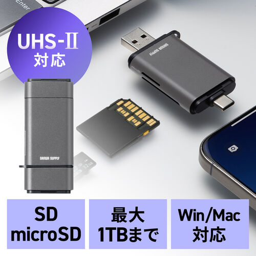 USB-A & USB-C カードリーダー（UHS-II 対応・SDカード・microSDカード