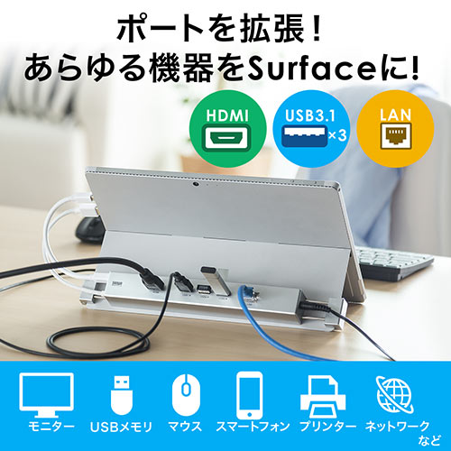Surface用ドッキングステーション（映像出力・HDMI出力・USBハブ3