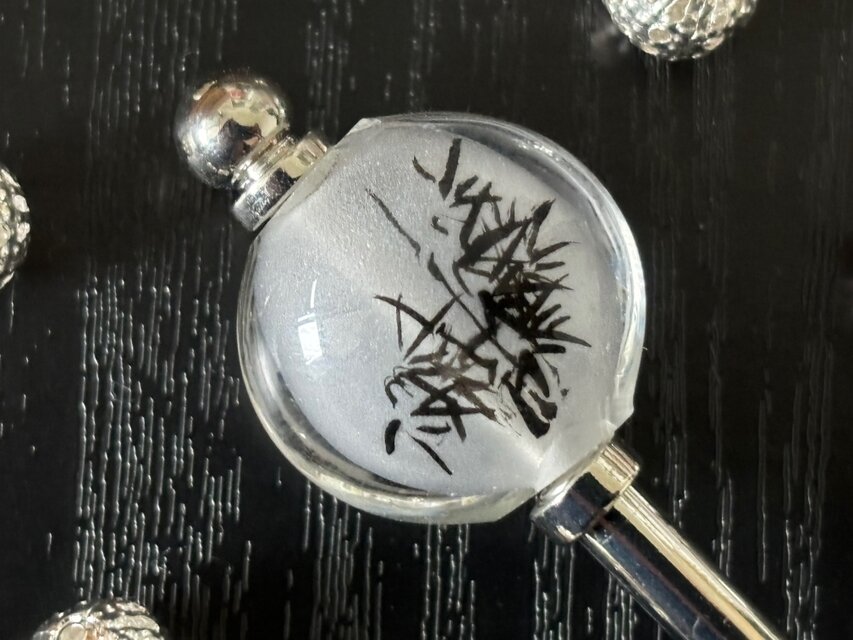 かんざし モノトーン竹模様の吹きガラス 白黒 モノクロ 一本差し 一本