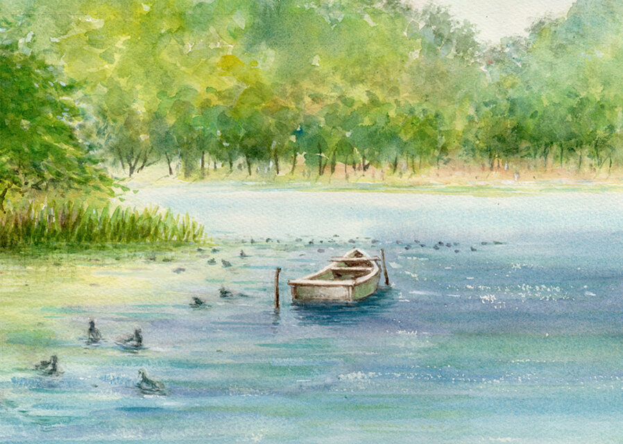 水彩画原画 三渓園・大池 ＃666 | iichi 日々の暮らしを心地よくする