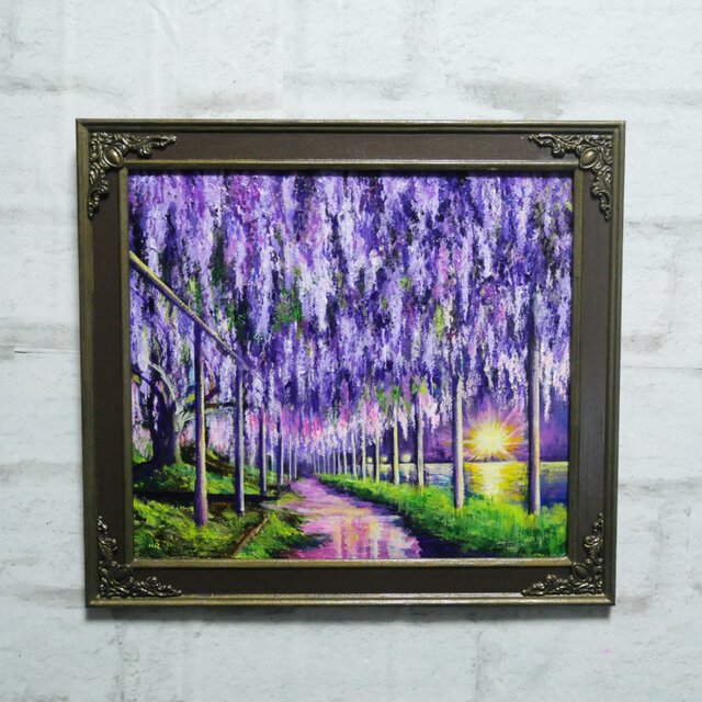 幻想的な光 油絵/油彩画【藤のライトアップ】絵画 原画 | iichi 日々の