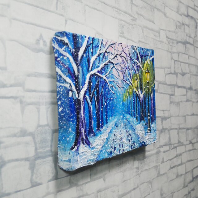 油絵 原画 【雪の散歩道】 絵画 油彩 雪 景色 風景画 冬 | iichi 日々